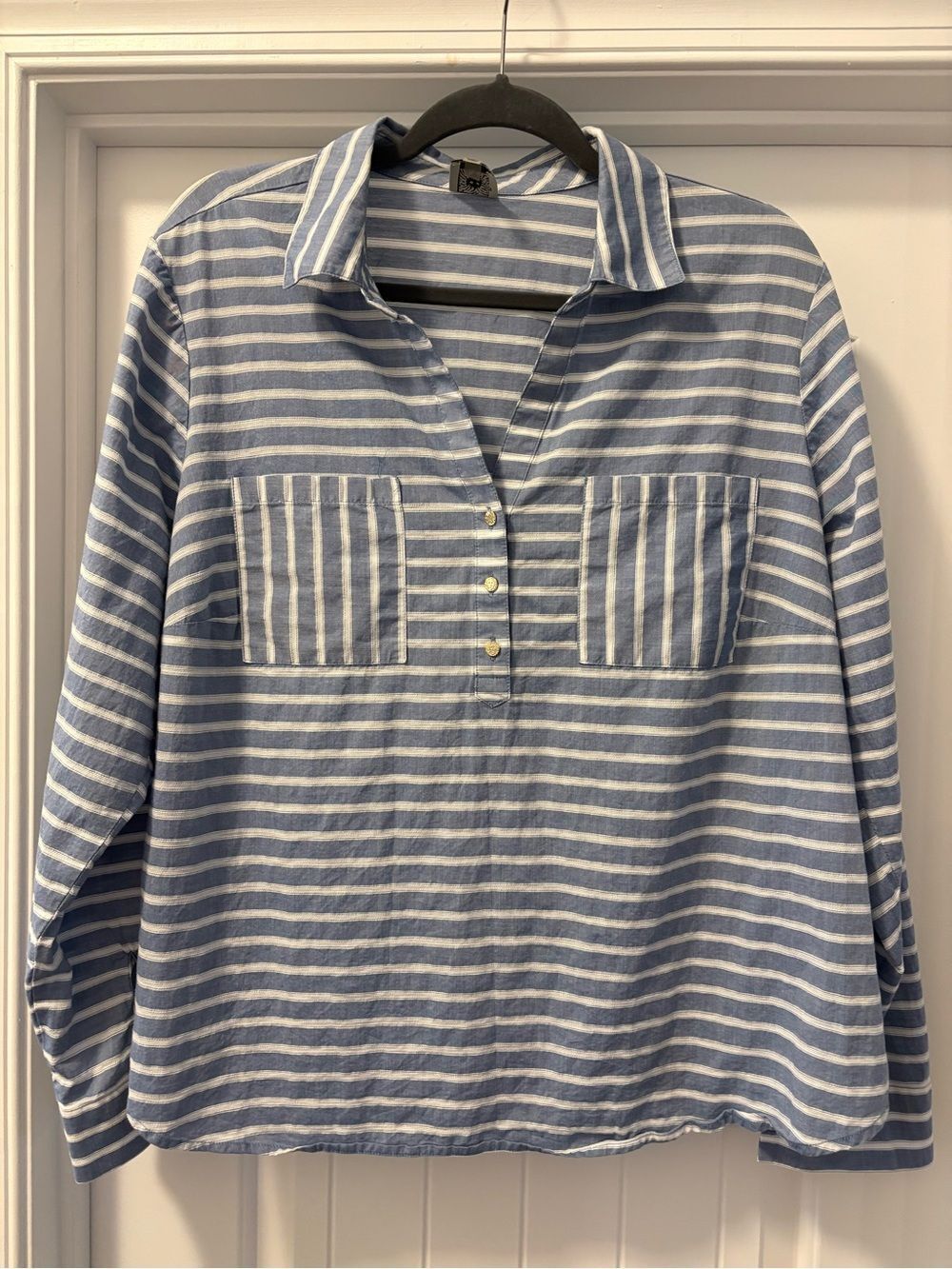 Anne Klein Blue and White Striped Top